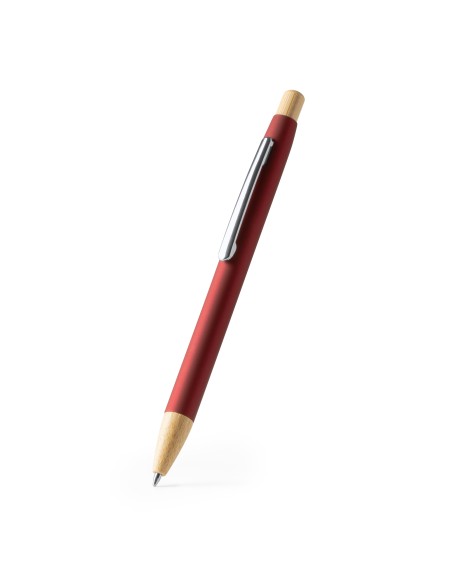 Bolígraf metàl·lic acabat en goma i detalls en bambú - Verso
