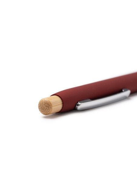 Bolígraf metàl·lic acabat en goma i detalls en bambú - Verso