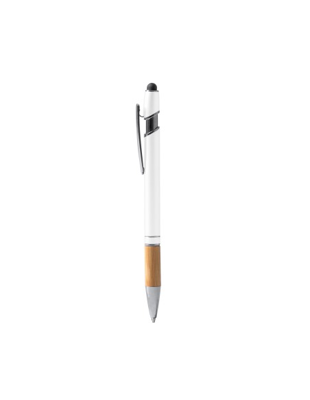 Metal Ballpoint Pen with Bamboo Grip and Touch Stylus - Dekel