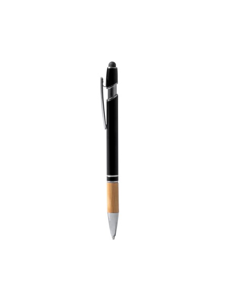 Metal Ballpoint Pen with Bamboo Grip and Touch Stylus - Dekel