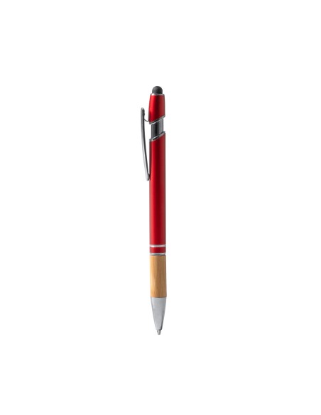 Metal Ballpoint Pen with Bamboo Grip and Touch Stylus - Dekel