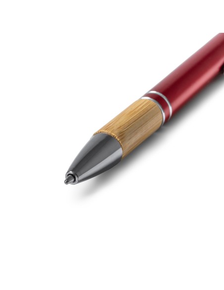 Metal Ballpoint Pen with Bamboo Grip and Touch Stylus - Dekel