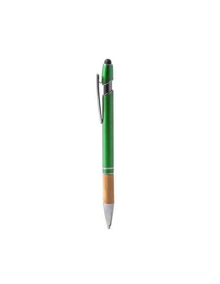 Metal Ballpoint Pen with Bamboo Grip and Touch Stylus - Dekel