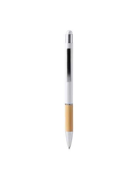 Metal ballpoint pen with bamboo body and touch stylus - Olten