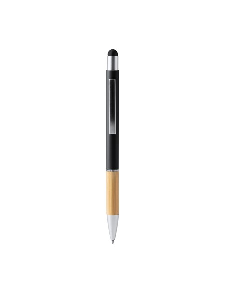 Metal ballpoint pen with bamboo body and touch stylus - Olten