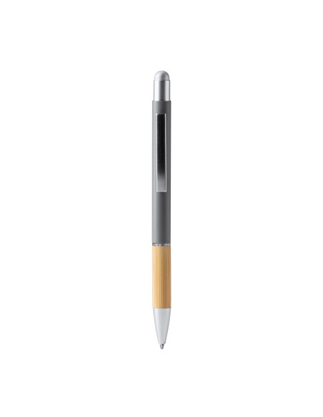 Metal ballpoint pen with bamboo body and touch stylus - Olten