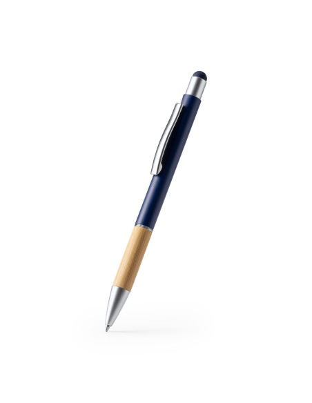 Metal ballpoint pen with bamboo body and touch stylus - Olten