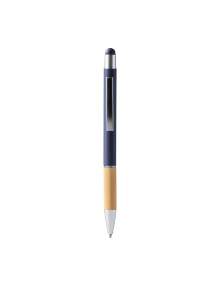 Metal ballpoint pen with bamboo body and touch stylus - Olten