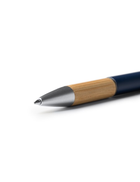Metal ballpoint pen with bamboo body and touch stylus - Olten