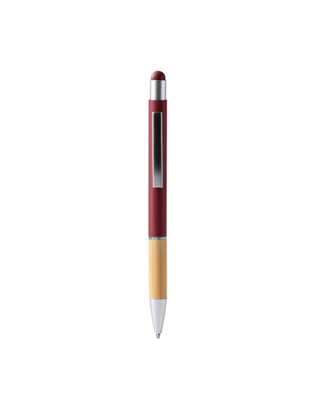 Metal ballpoint pen with bamboo body and touch stylus - Olten