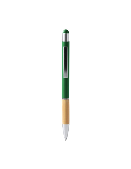 Metal ballpoint pen with bamboo body and touch stylus - Olten