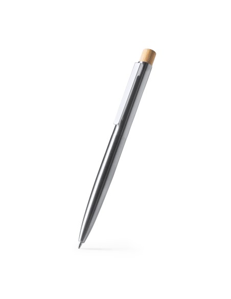 Recycled Stainless Steel Ballpoint Pen with Bamboo Push Button - Kent