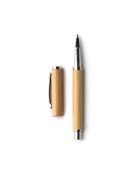 Bolígraf roller amb tap i cos de bambú - PIRGO