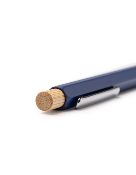 Hexagonal metal ballpoint pen with bamboo push button - SALOM