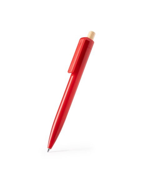 Recycled plastic pen with bamboo push button - KIKI