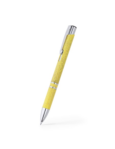 Stylo en plastique avec fibre de blé et finitions argentées - HAYEDO