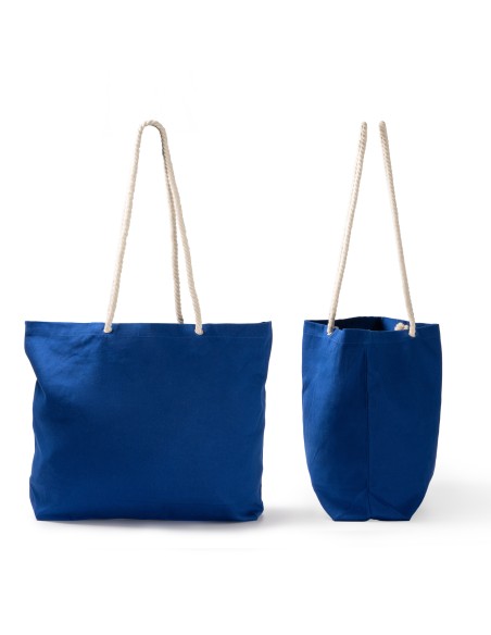 Bolsa de playa algodón 260g/m2 con asas largas, estilo náutico (55x39x15cm) - ZUKO