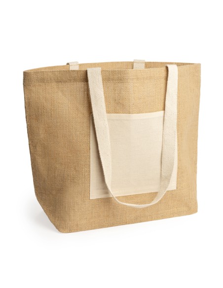 Bossa de jute laminat amb butxaca frontal i nanses llargues (48x 5x15cm)- GAVIA