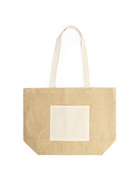 Bossa de jute laminat amb butxaca frontal i nanses llargues (48x 5x15cm)- GAVIA