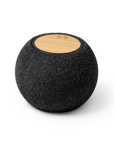 Round Wireless Speaker with Bamboo Body and RPET Recycled Polyester - BANDINI