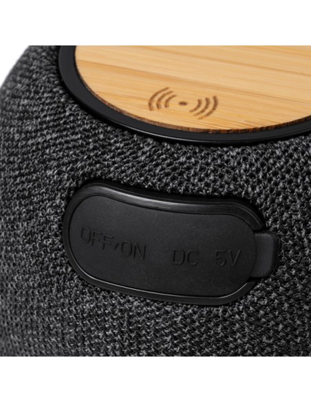 Round Wireless Speaker with Bamboo Body and RPET Recycled Polyester - BANDINI