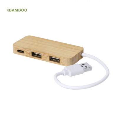Port USB bambú amb 1 port tipus C, 2 ports USB - NORMAN
