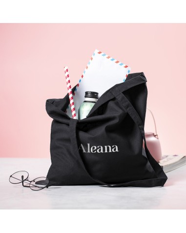 bolsa de tela de algodón de color negro, personalizable