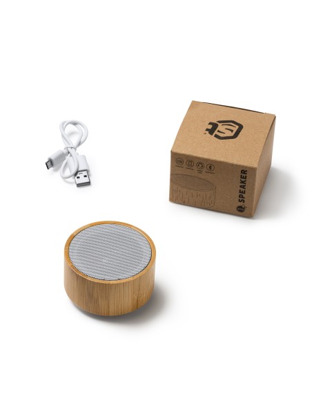 Enceinte sans fil ronde en bambou et ABS - HARDWELL