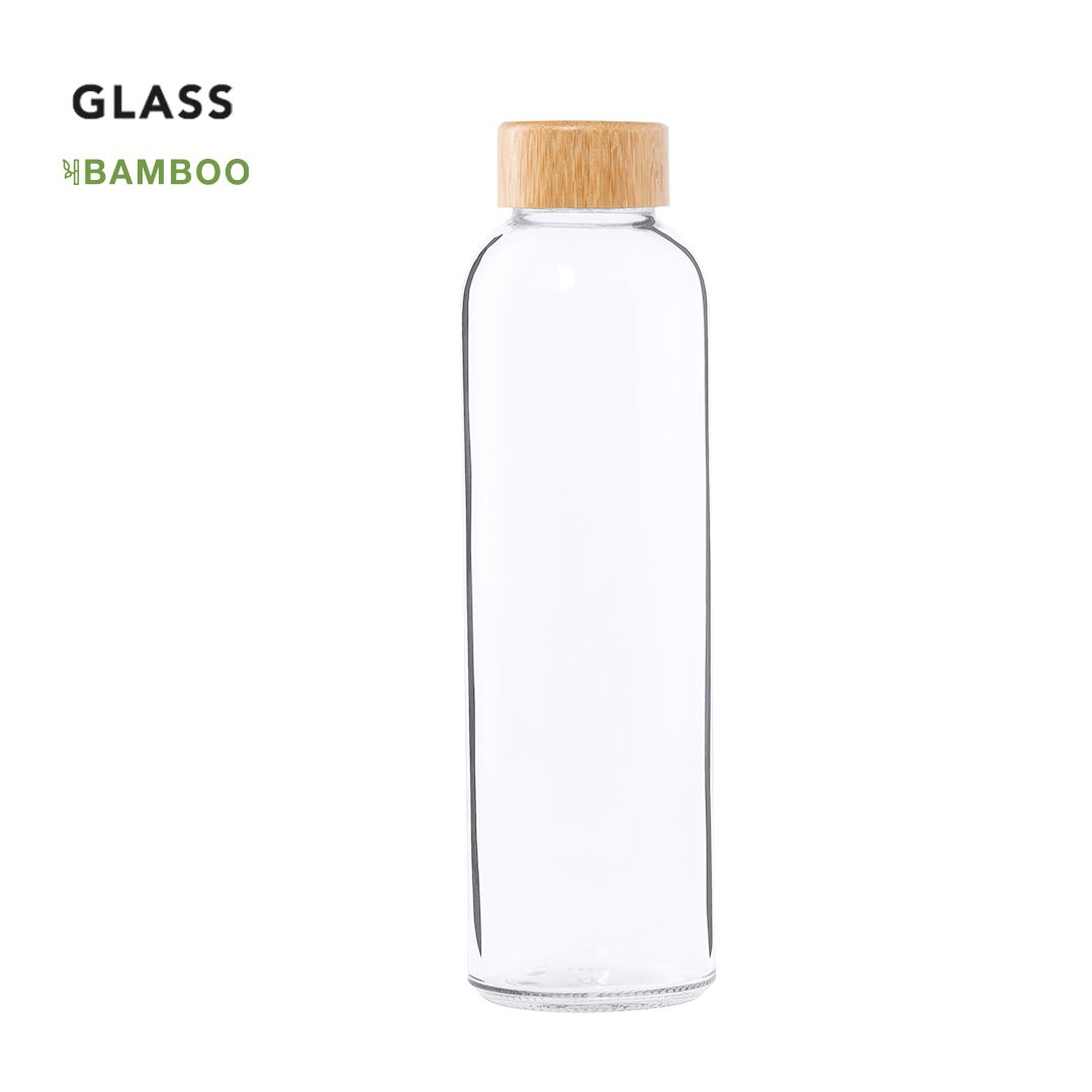 Botella cristal 500ml tapa bambú para personalizar con logo