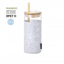 Vas de vidre borosilicat amb funda de filtre RPET i tap de bambú 450ml - ZILBER
