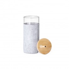 Vaso de cristal borosilicato con funda fieltro RPET y tapón de bambú - ZILBER