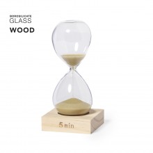 Reloj arena de cirstal y base madera 5 minutos - FARAN
