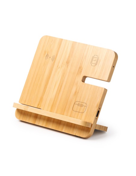Soporte Cargador 3 en 1 de Bambú Personalizable - KROSY