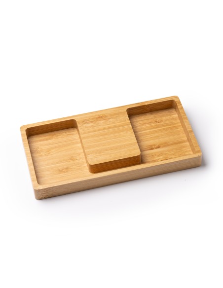 Organiseur en bambou avec chargement sans fil 10 W - Personnalisable - LUKE