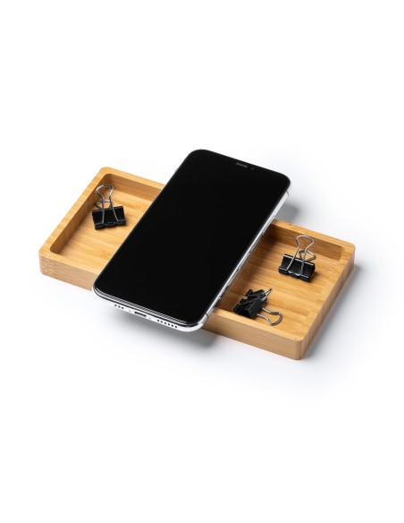 Organiseur en bambou avec chargement sans fil 10 W - Personnalisable - LUKE
