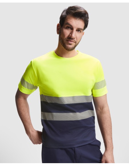 High-visibility short-sleeved technical T-shirt made of 55% cotton and 45% polyester - TAURI ROLY