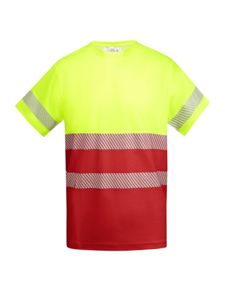 High-visibility short-sleeved technical T-shirt made of 55% cotton and 45% polyester - TAURI ROLY