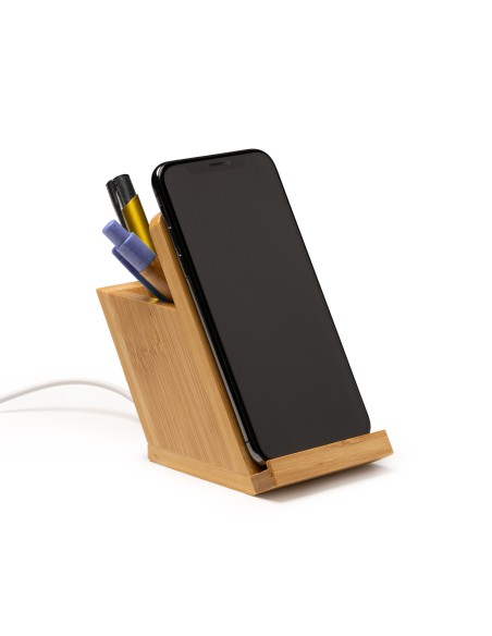 Porte-crayon en bambou avec chargeur sans fil 10 W - KODIX