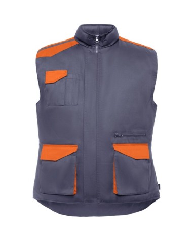 chaleco laboral gris y naranja