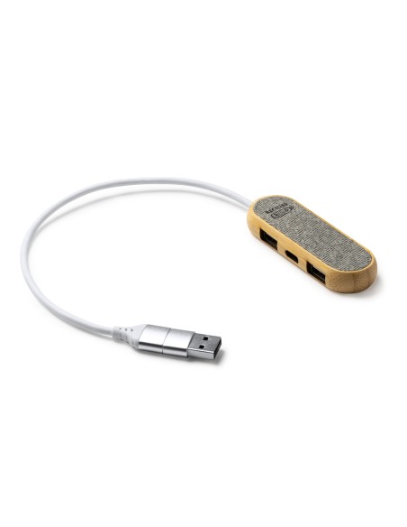 Port USB personnalisable en bambou et tissu RPET - BADOC