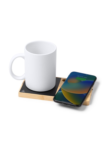 Bamboo Cup Warmer with Wireless Fast Charging Tray - NASER