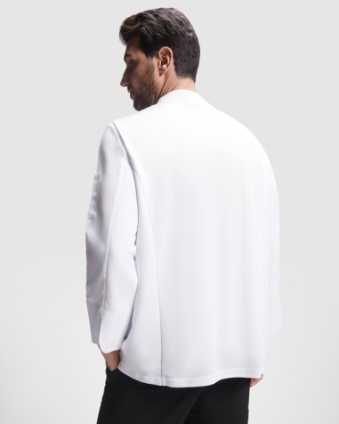 vue arrière de la veste de travail de chef personnalisable avec image d'entreprise. vue arrière de la veste de travail de chef personnalisable avec image d'entreprise.