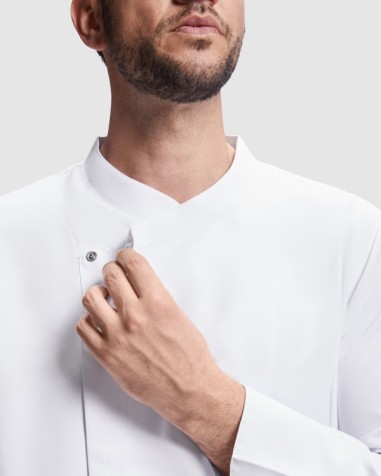 Veste de chef à personnaliser avec couleur pour uniforme de travail, modèle Roly's Dabiz. Veste de chef à personnaliser avec couleur pour uniforme de travail, modèle Roly's Dabiz.