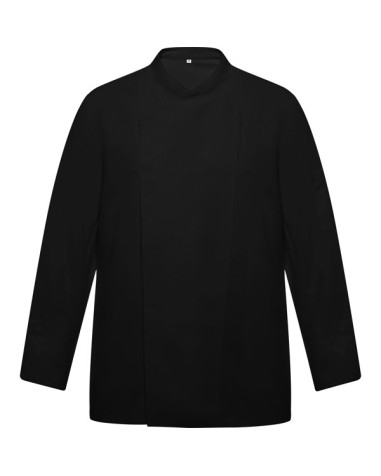 Black long-sleeved chef jacket customizable with logo for uniforms. Black long-sleeved chef jacket customizable with logo for uniforms.