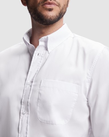 Collar and button detail of the AIFOS L/S shirt for custom uniforms