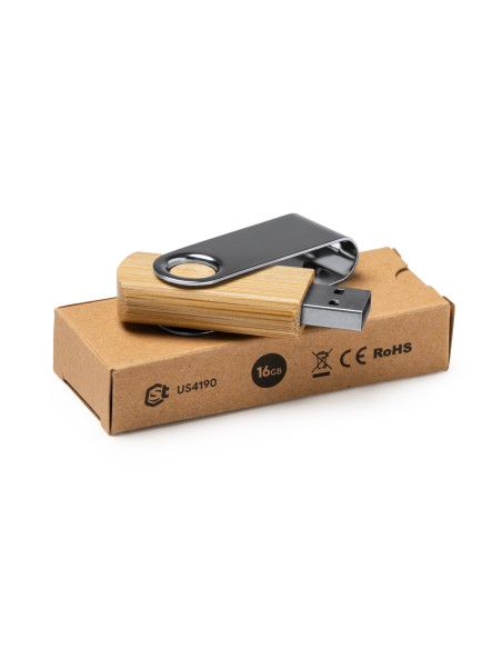 USB Flash Drive - 16GB - Metal Clip and Bamboo Casing - ULDON
