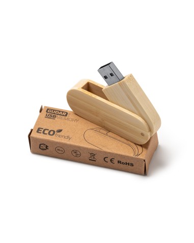 View of the customizable 16GB USB with a bamboo casing and individual kraft cardboard presentation box View of the customizable 16GB USB with a bamboo casing and individual kraft cardboard presentation box