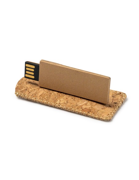Clé USB 16 Go avec boîtier en carton recyclé et pochette en liège - LEDS