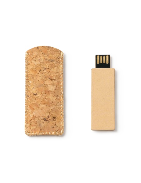 Clé USB 16 Go avec boîtier en carton recyclé et pochette en liège - LEDS