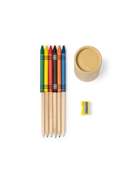 Customised pencil, crayon and sharpener set with your logo - Pixi